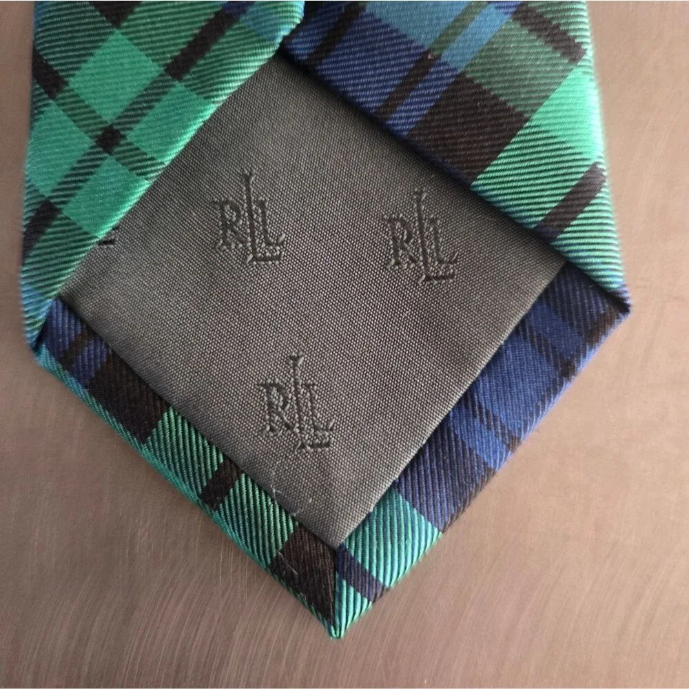 Lauren Ralph Lauren Classic Tartan Plaid Silk Tie Green Blue Preppy 2.5